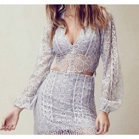 For Love And Lemons Layla Set Size Small‎ Gray Lace Crop Top Skirt